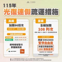115年光復連架疏運措施_高鐵、台鐵通知
