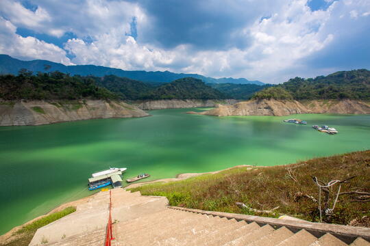 Stairs leading to lake cruise