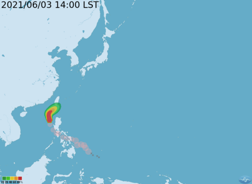 第3號颱風 彩雲 暴風圈侵襲機率預測圖