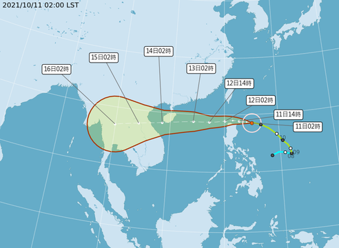 輕度颱風 圓規 路徑潛勢預報 發布時間2021年10月11日2時
