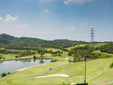 The  golf course is vast and the scenery is pleasant