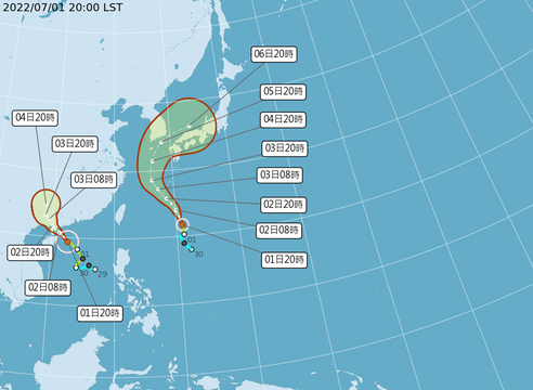 輕度颱風芙蓉 路徑潛勢預報 2022/7/1 20:00