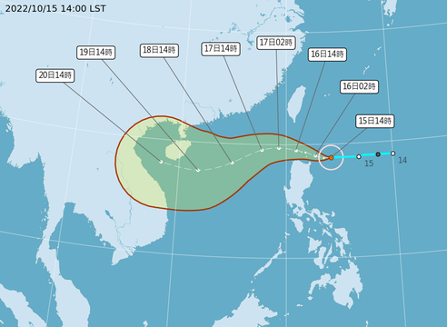 輕度颱風 尼莎 颱風潛勢預測 發布時間：10:15 14-00