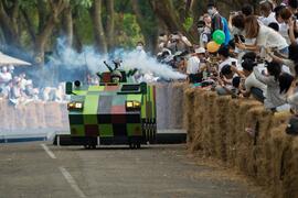 Armored car runs on the track.