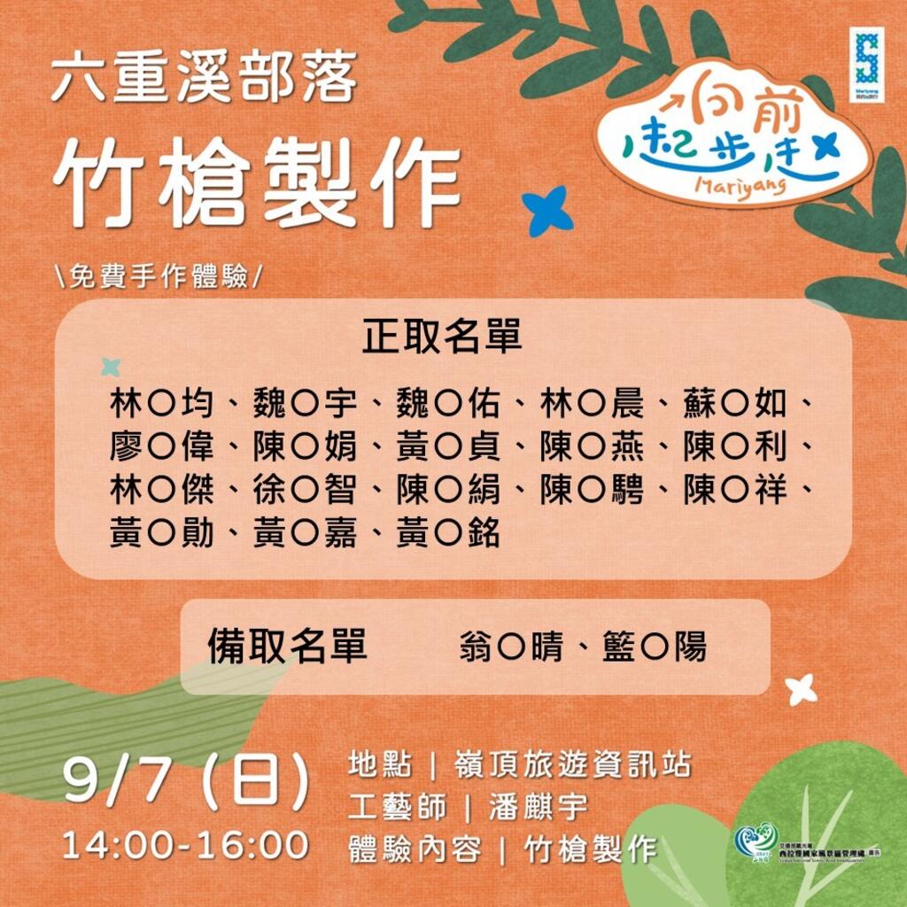 竹槍製作 報名錄取名單