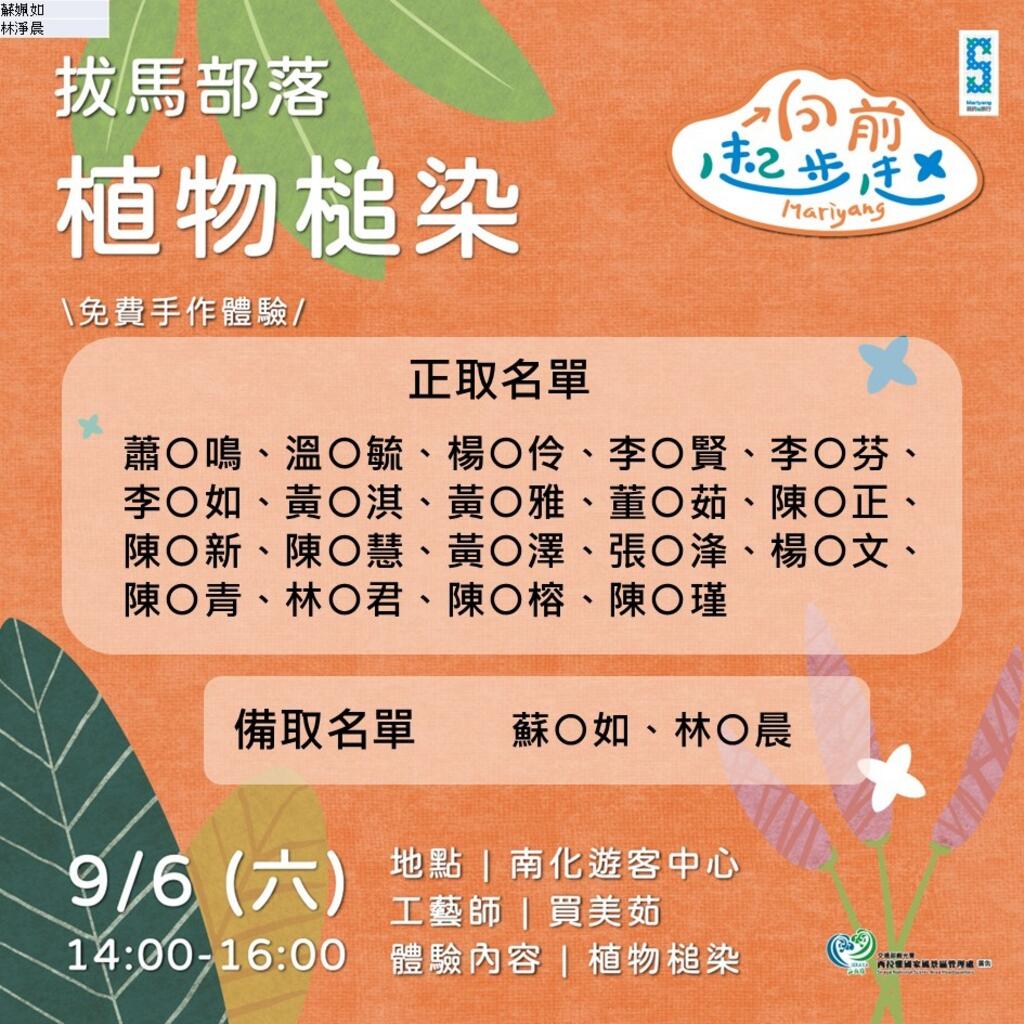 植物槌染報名錄取名單
